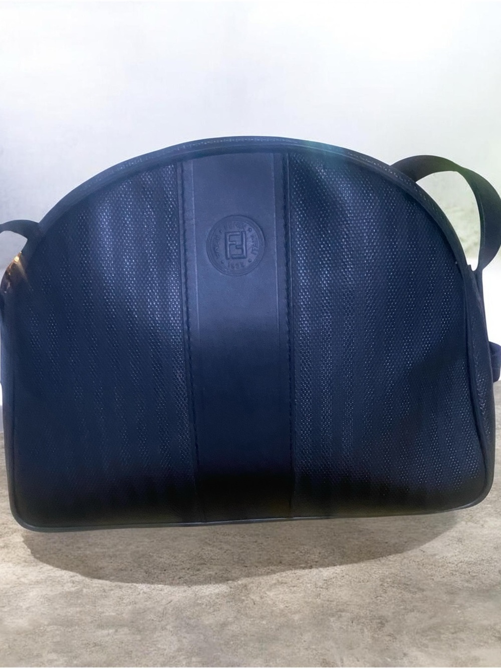 Fendi Black Textured Leather Crossbody Bag with Embossed Logo